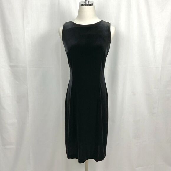 VINTAGE Black Velour Sleeveless Dress Y2K I.N. Studio Sz 10 Party Dance Sheath - Picture 7 of 8